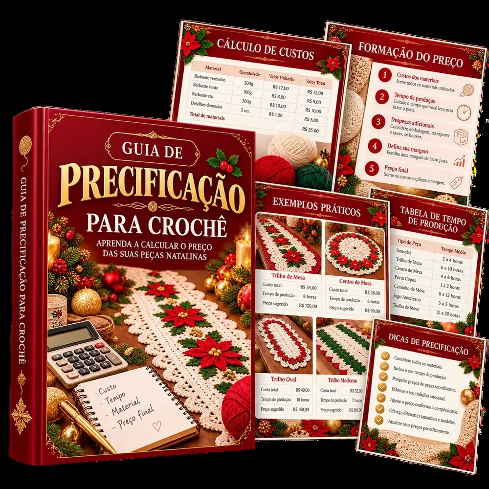 Guia de Precificação para Crochê com cálculos de custo e preço